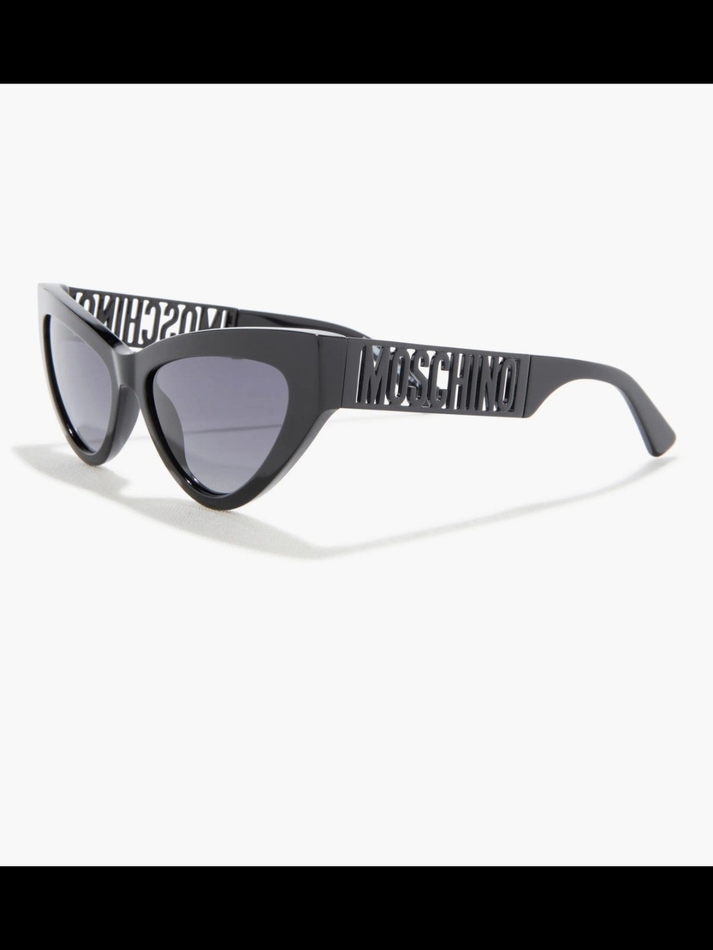 NWT Moschino Black Logo Cat-Eye Sunglasses Logo Letters Cutout Temples